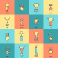 Trophy icons set flat line