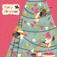 Gnomes decorate the Christmas tree Merry christmas!