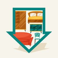 Navigation marker with furniture in retro style N2