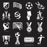 Soccer icons on black background