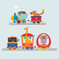 Cute cartoon animals in the train childish illustration N2