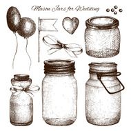 Vintage decorative glass canning jars and wedding design elements