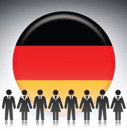 German Flag Button with Business Concept Stick Figures N2