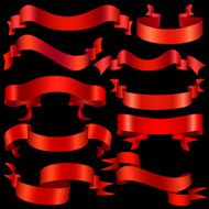 Vintage set of red silk banners on the black background