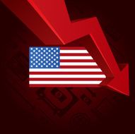 Usa flag with arrow pointing down media icons included
