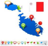 Map of Malta with navigation icons
