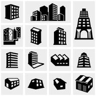 Building vector icons set on gray
