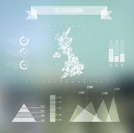 Abstract UK Map with Infographic Elements on Blurred Background