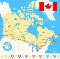 Canada map flag navigation icons roads rivers - illustration