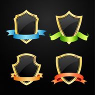 black and gold shield with ribbons