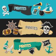 Banners on pirate theme with stickers and objects