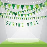 Spring sale Background with flags stage spotlights on your message