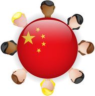 China Flag Glossy Button with People