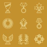 Trophy and awards icons set in linear style N5
