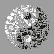China theme black icons vector set symbols eps10
