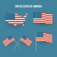 Set of american flag and map Flat design