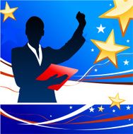 Female Political speaker on American patriotic background with stars
