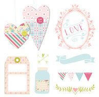 Wedding love or romance shabby chic design elements collection