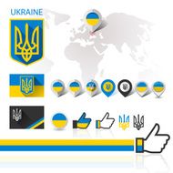 Flag emblem Ukraine and World map