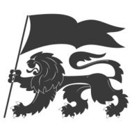 heraldic lion with flag