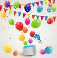 Color Glossy Balloons in Gift Box Background Vector Illustration N8