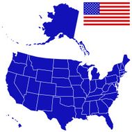 Silhouette map and flag of USA