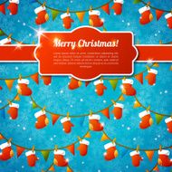 Xmas greeting card with red frame ribbon and pattern