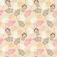 Vector seamless pattern with Hand drawn sweet cupcakes N3