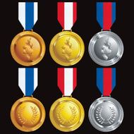 assortment of medal awards with ribbons