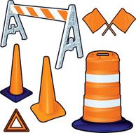 Construction Equipment - Barriers Cones Warning Flags