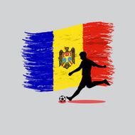 Soccer Player action with Republic of Moldova flag on background