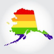 Rainbow flag in contour of Alaska
