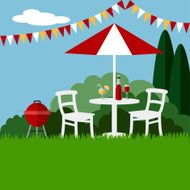 Summer garden party barbecue background flat design vector