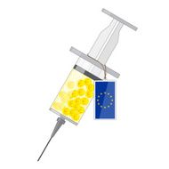 Syringe with solution of coin euro sign