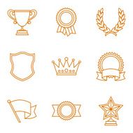 Trophy and awards icons set in linear style N6