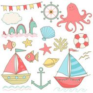 Summer sea cute icons Vector clip art