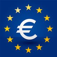 euro symbol with blue background and stars in the flag