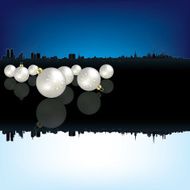 Christmas background with decorations and silhouette of Tallinn