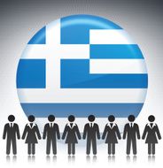 Greek Flag Button with Business Concept Stick Figures N2