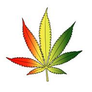 Cannabis leaf with rastafarian flag colors vertical