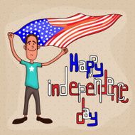 Happy man with flag for American Independence Day celebration
