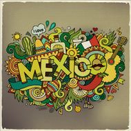 Mexico hand lettering and doodles elements background