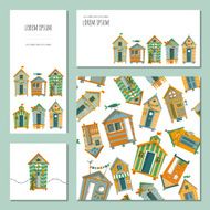 Set of 4 universal cards with beach huts Template