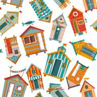 Various multi-colored Beach Huts Seamless background pattern N2