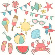 Summer sea cute icons Vector clip art N2