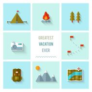 Camping icons flat design