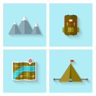 Camping adventure icons set (flat design) N5