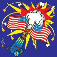 4th of July Flags and Fireworks with cannon