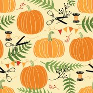Festive decoration pumpkins and ferns