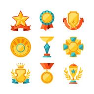 Trophy and awards icons set in flat design style N10